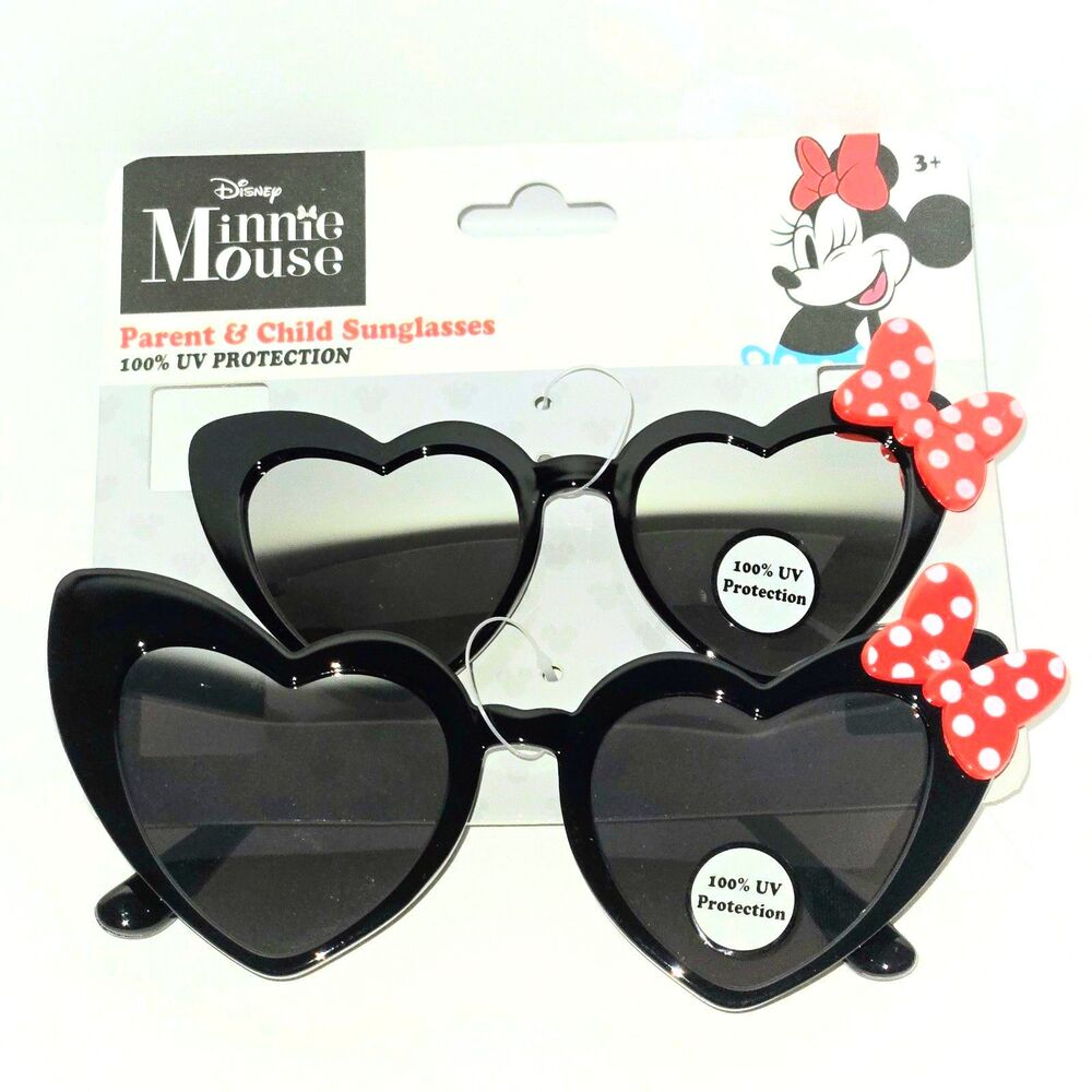 DISNEY MINNIE MOUSE Sunglasses Black Heart Shaped PolkaDot Red White Bow NEW NWT